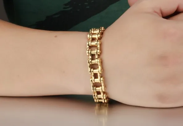 316l stainless steel bicycle chain bracelet 24k gold chunky chain bracelet