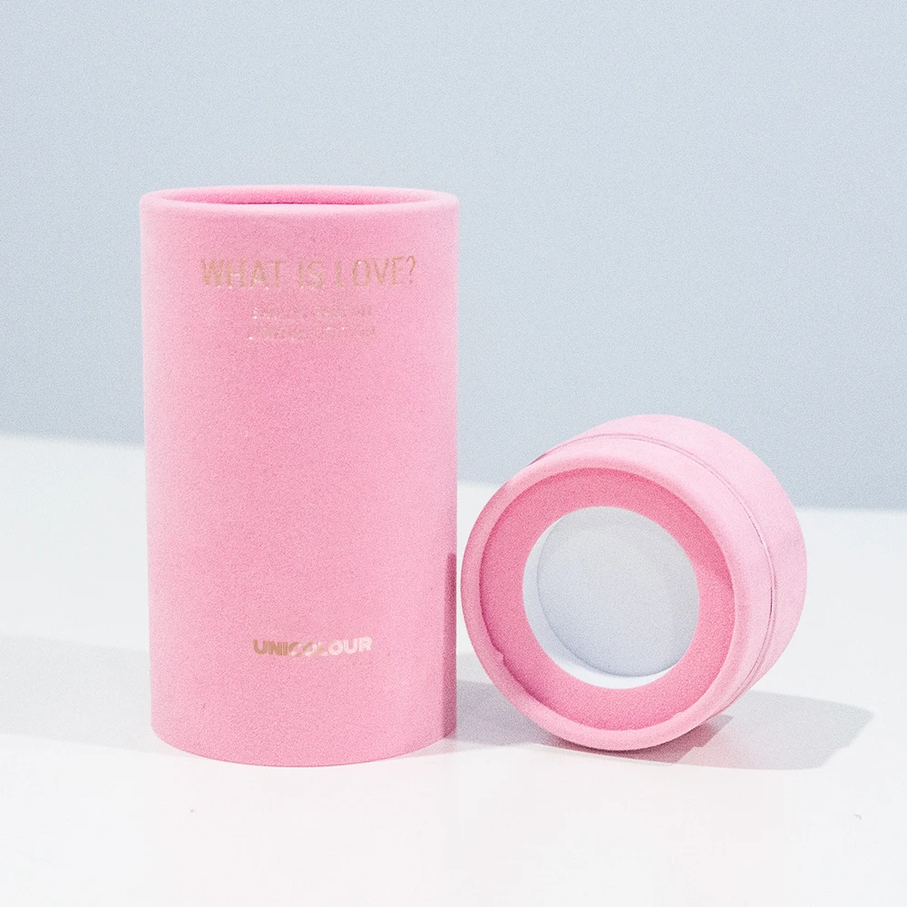 Customized   Velvet Covered Gold Texts Foiled Paper Tube Box Packaging Tube Cylinders