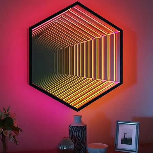 Mirror Tunnel Light, Infinity Mirror Light Tunnel Lamp with Remote Control, 3D Mirror Wall Hanging Lights, Party Decoration