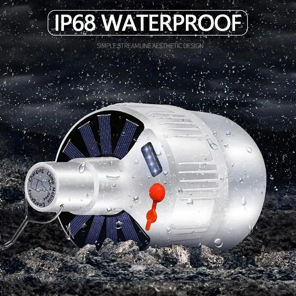 Portable Waterproof 5 Brightness Dimming Camping Tent Rechargeable Lamp Remote Control Led Solar Emergency Light