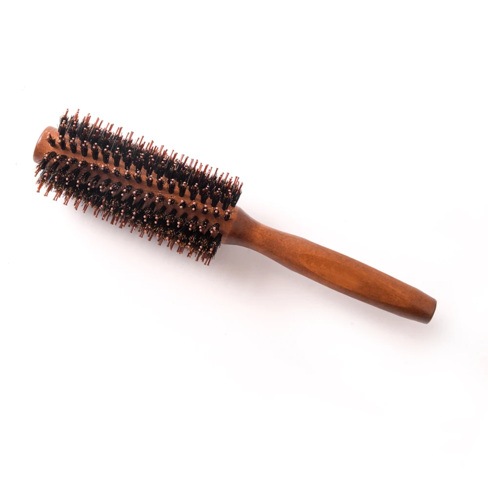 Factory Direct Sale Wooden Boar Bristle Round Hair Brush Rotating Hair Brush Detangling Hair Brush
