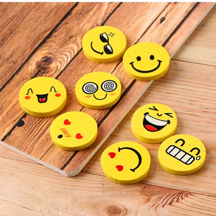 New Yellow Smiley Smile Face Pencil Eraser Novelty Erasers For Kids Cute Rubber Eraser