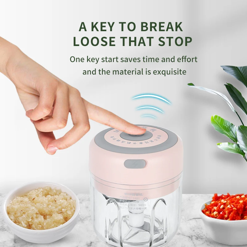 300ml Portable Electric Vegetable and Garlic Masher Baby Food Supplement and Ice Chopper ABS and Steel Mailing Cutter Tool