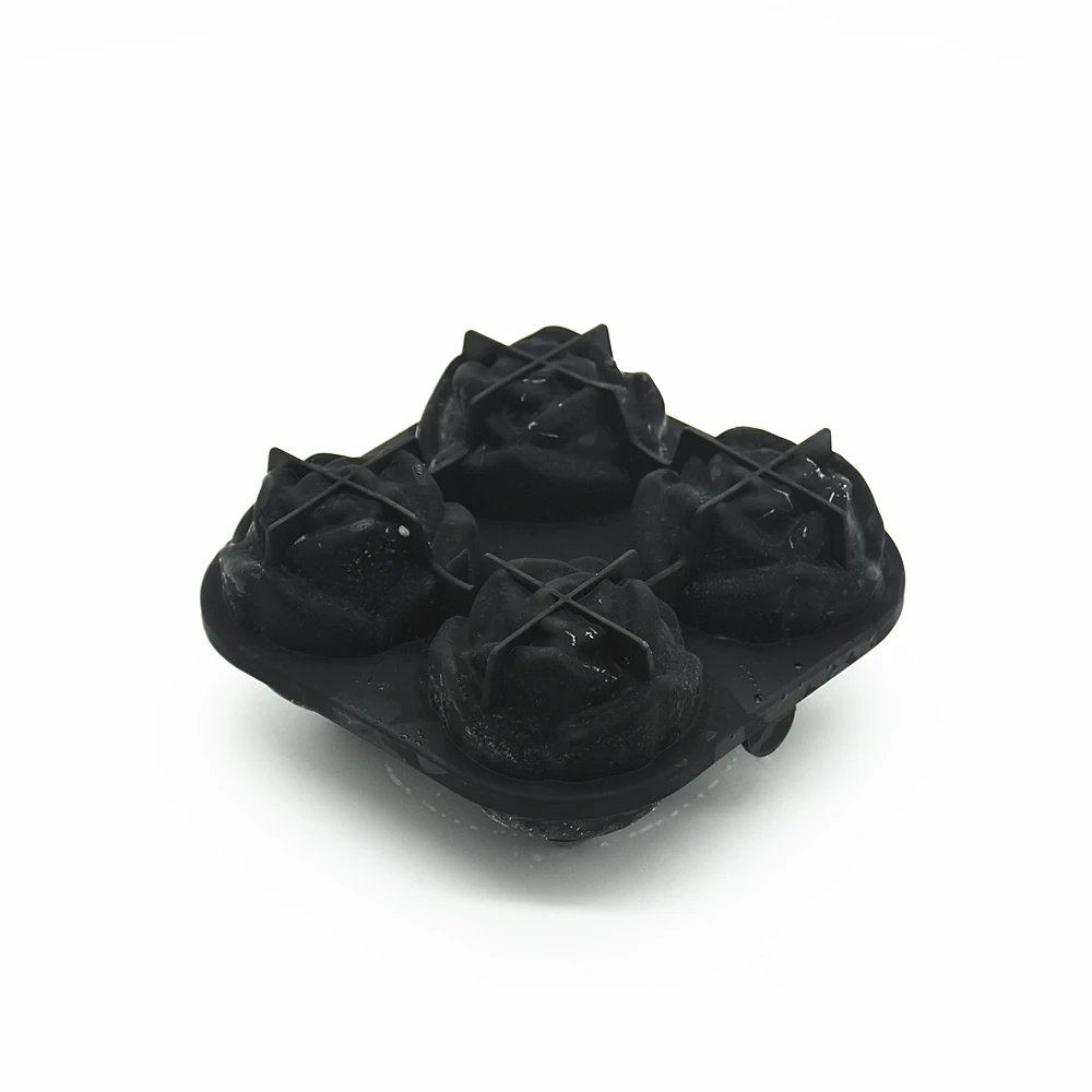 Flexible Silicone 4 Cavity 3D Rose Ice Cube Tray BPA Free Dishwasher Safe Easy Release Rose Ice Mold with Funnels on Top