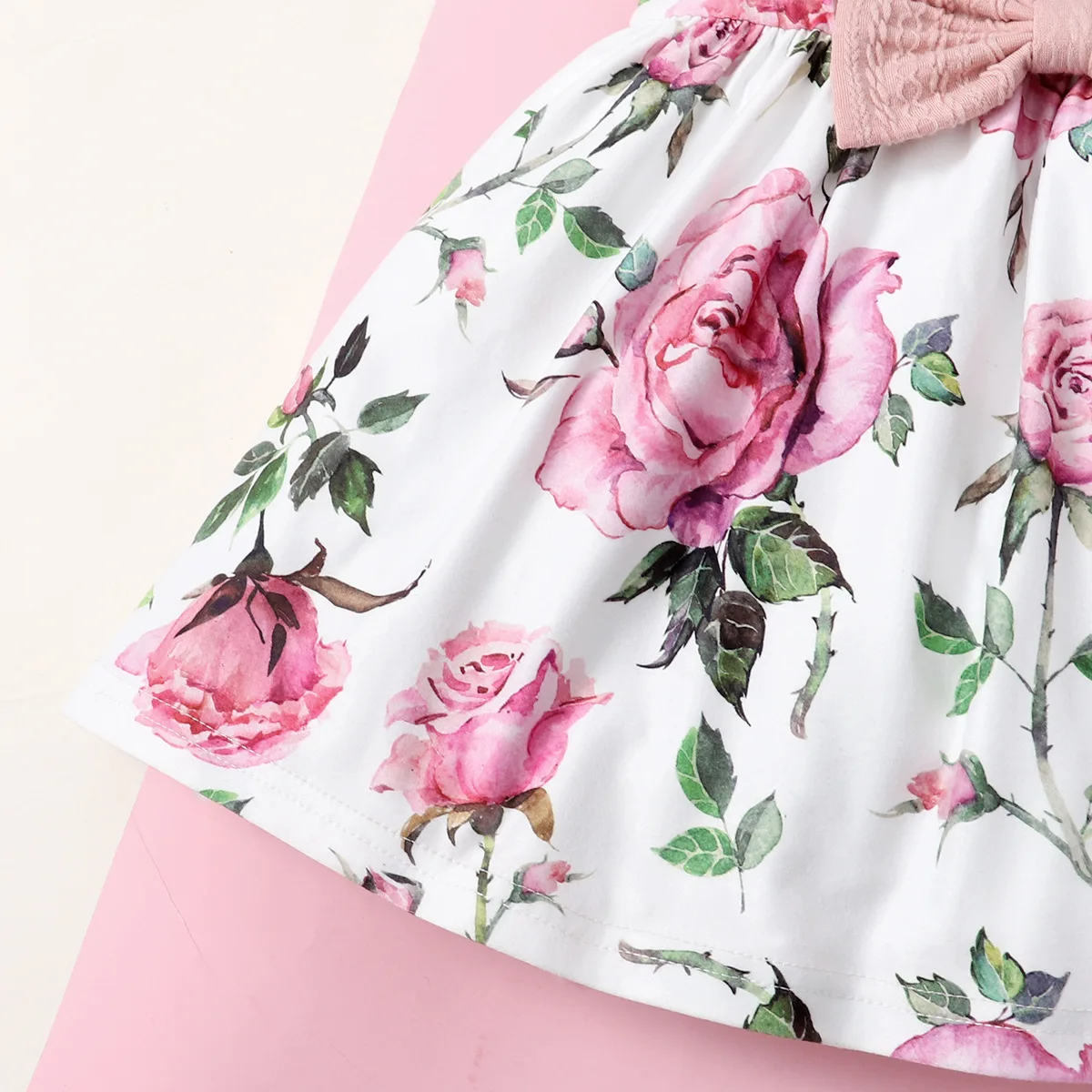 Sunny Baby 2023 Spring and Autumn New Kids Clothing Pink Long Sleeve Top + Bow Floral Dress Toddler Girls Two-piece Set