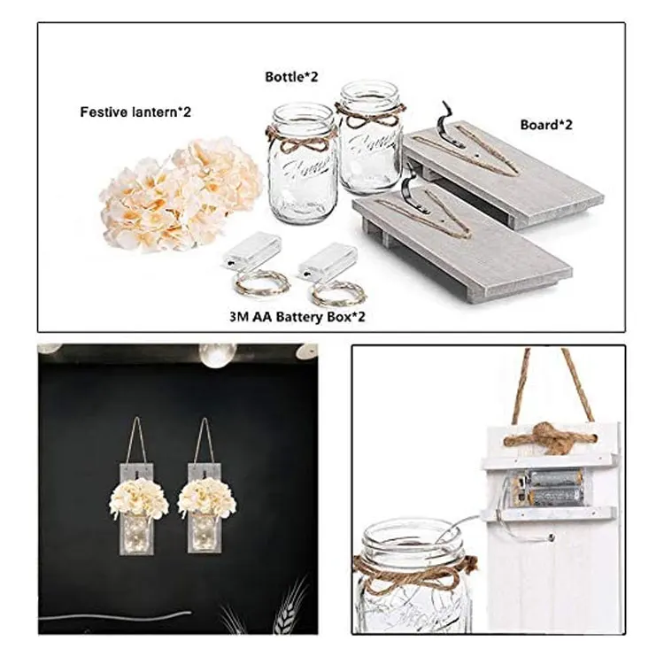DIY Different Style Rustic Wall Sconces Mason Jars Wood Hanging LED String Lights Mason Jar Sconces For Home Decoration