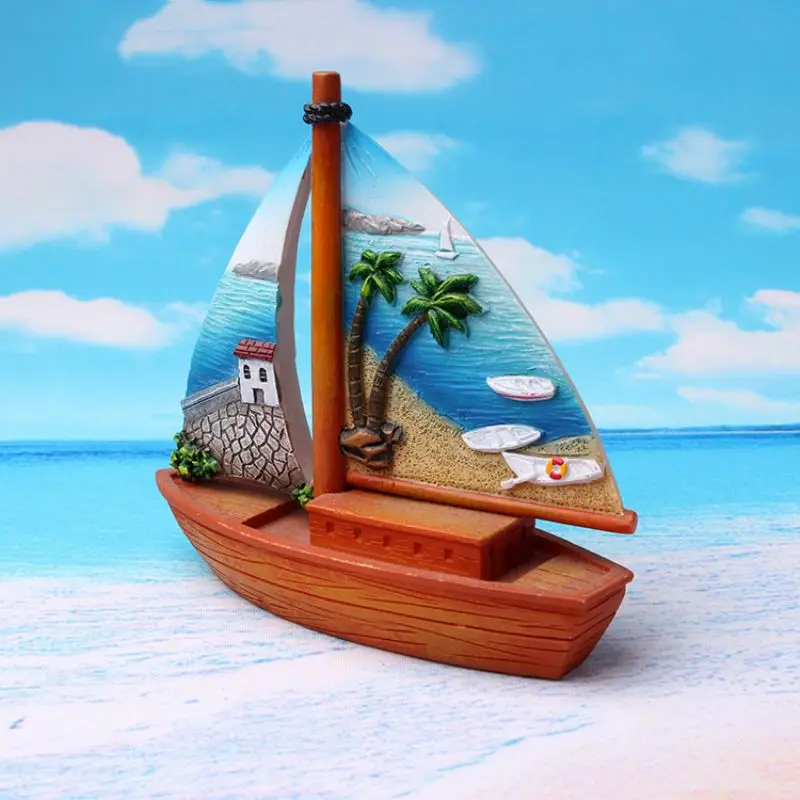 Creative Resin Crafts Scenic Sailboat Decoration Custom Tourist Souvenirs Resin Double Sailboat Sculpture