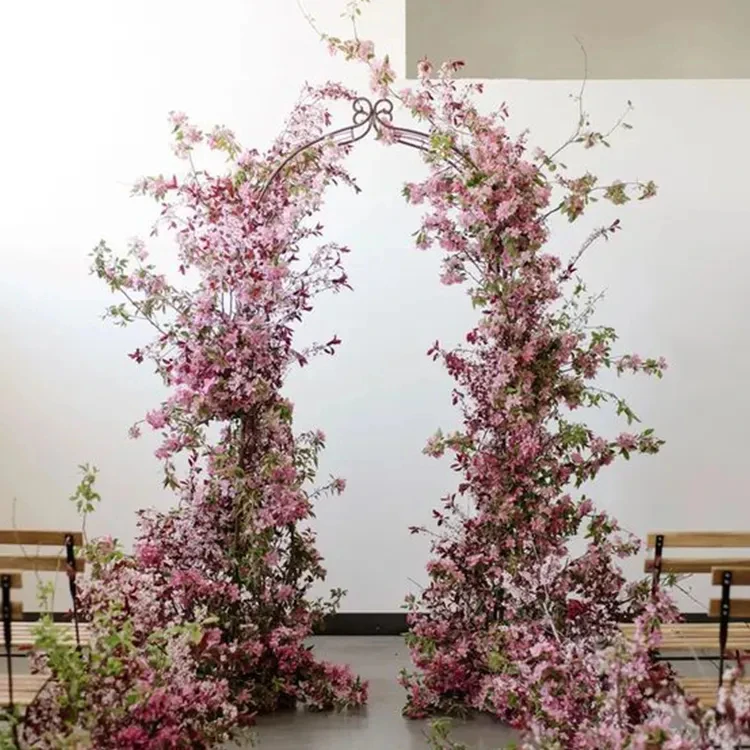 Round Square Purple And Gold Floral Arrangements Backdrop Wedding Arch For Ceremony Summer Outdoor Wedding Events Decoration