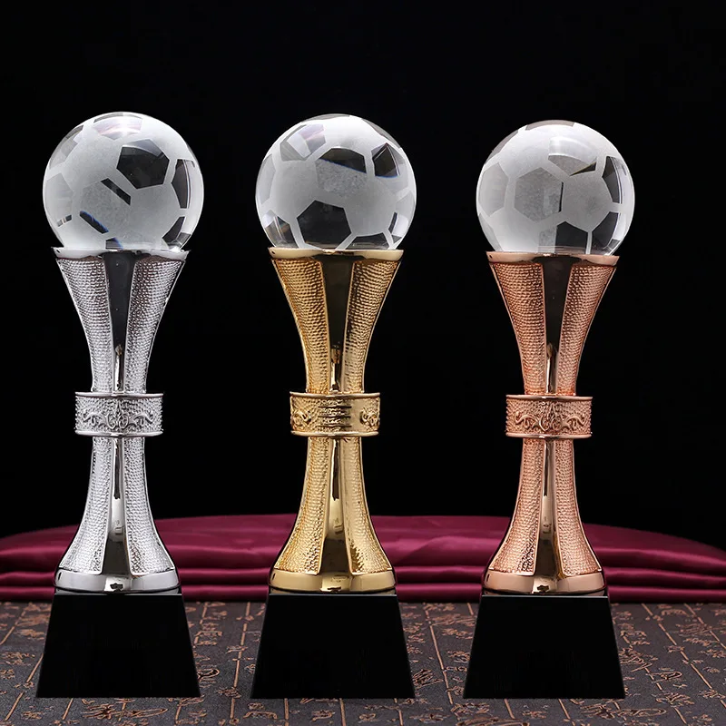 Gold silver bronze Glass Crystal football basketball Tennis Ball Sports Trophy and Award MH-NJ0232