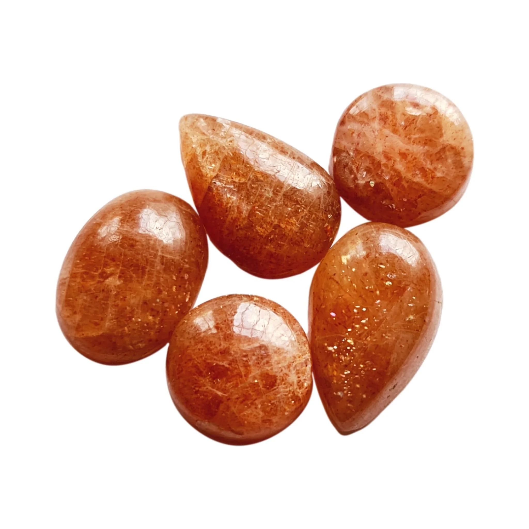 Natural Sunstone gemstone cabochons opaque quality big sizes till 18mm. Transparent quality available in smaller sizes.