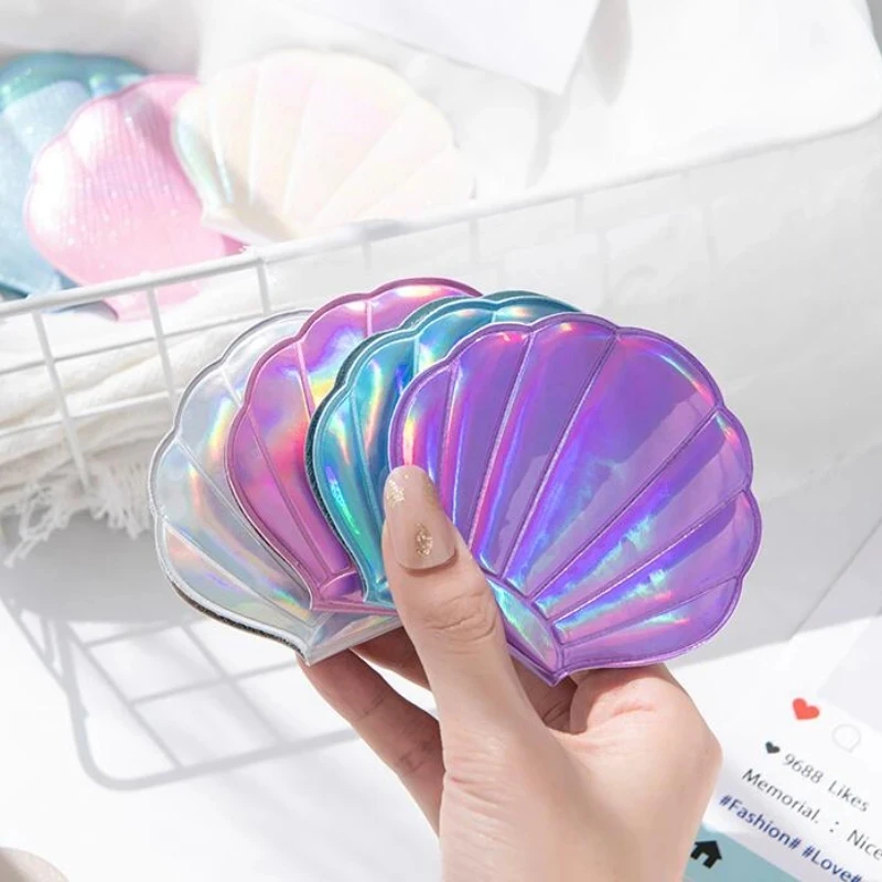 Mini Kawaii Girls Double-sided Magnifying Vanity Portable Small Makeup Mirror Dream Laser Shell Folding Pocket Cosmetic Mirror