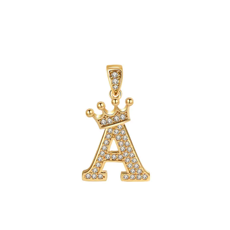 Wholesale Gold Plated Initial Pendant Micro Pave Zircon crown Letter Accessories Alphabet A-Z Charms for necklace