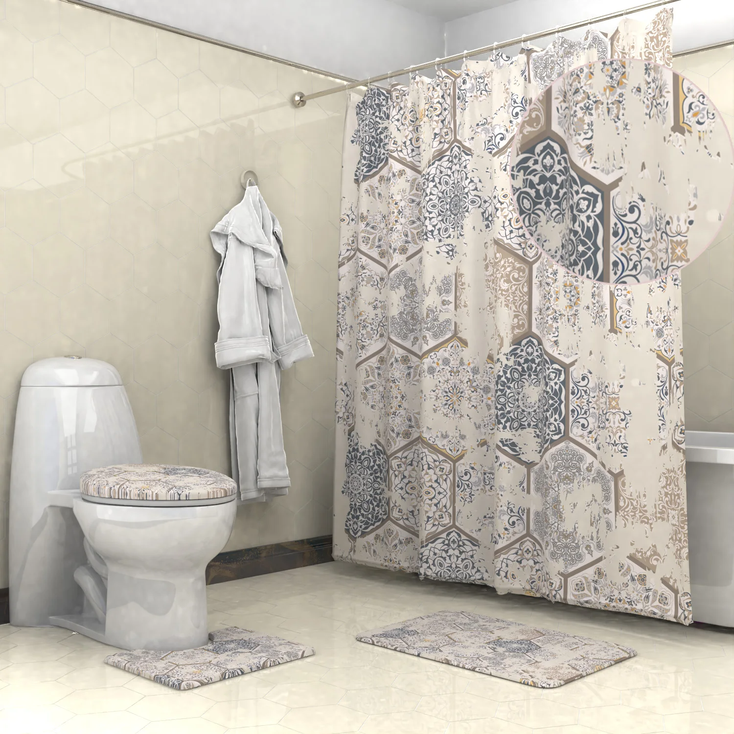 Fashion Waterproof Shower Curtain Set For Bathroom