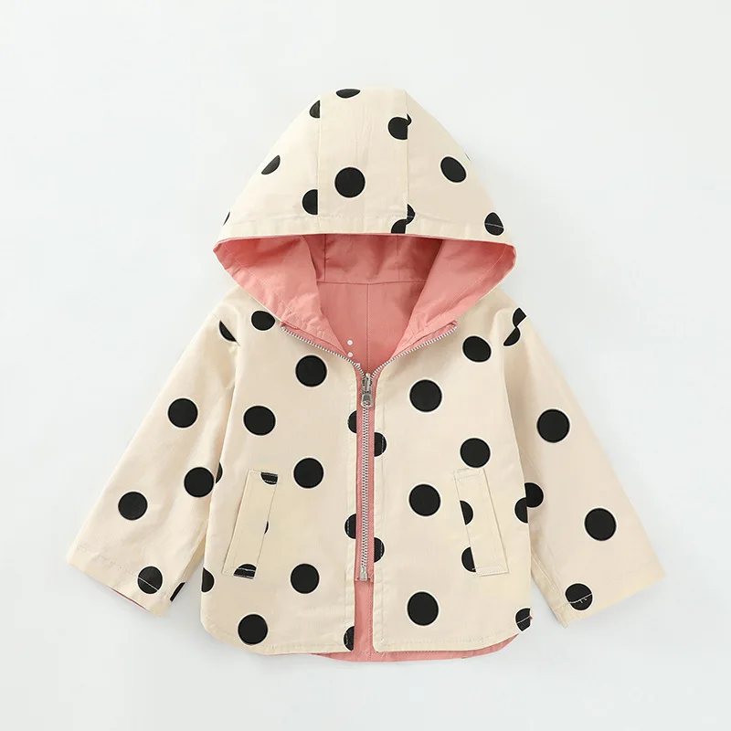 Amazon Hot Selling Boys And Girls 100% Cotton Outdoor Windbreaker Dot Printing Solid Color Reversible Jacket size from 80-120