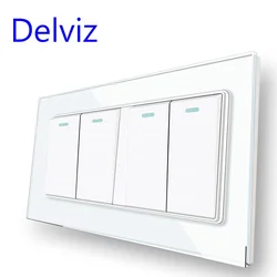 Delviz Toughened Crystal Glass Switch Panel, AC 110V~250V Square 16A Power controller, 4 Gang 2 Way Push Button Wall Lamp Switch