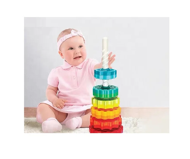 Early educational Colorful Learning jogo de cerebro Denkspiel beyin oyunu Rainbow Revolving Tower Playing Kids toy