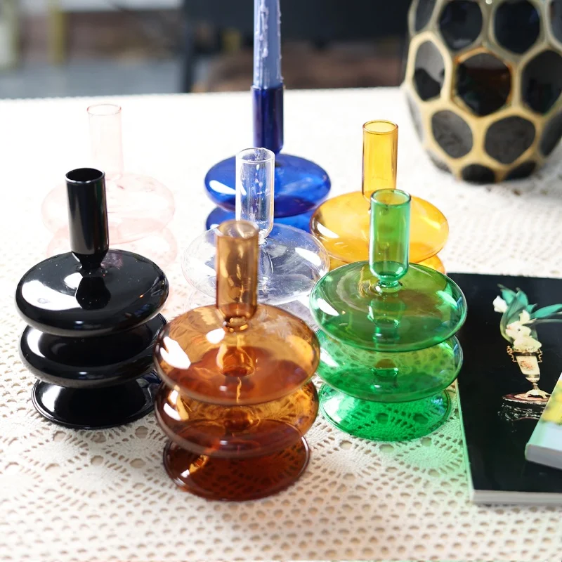 Transparent glass candlestick, candle utensils, furnishings, home model room, restaurant decoration