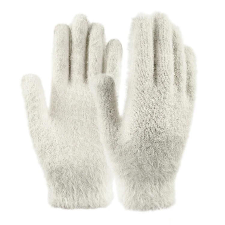 Winter Keep Warm Plush Gloves Elasticity Soft Mittens Imitation Mink Fur Knitted Girls Fashion Touch Screen Gloves, White