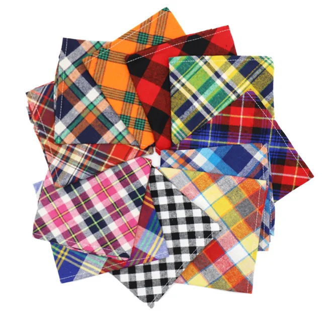 Dropshipping 24 Colors PET Cotton Washable Reversible Triangle Bibs Scarf Painting Plaid Dog Bandana