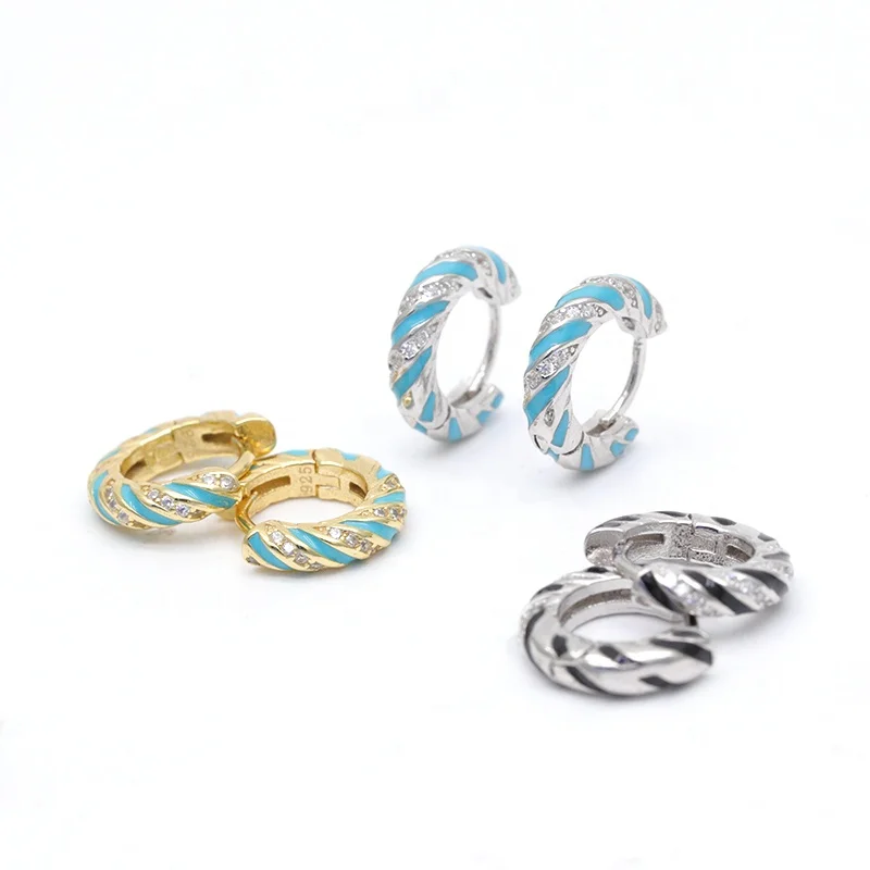 Женские серьги-кольца с эмалью сережки из 925