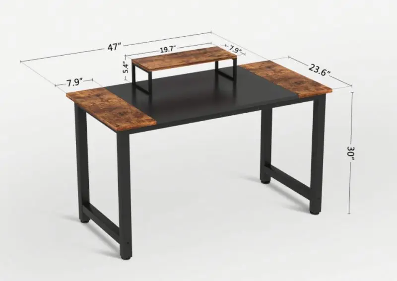Modern Wood Desktop Home Computer Desk With Monitor Shelf Splicing Board