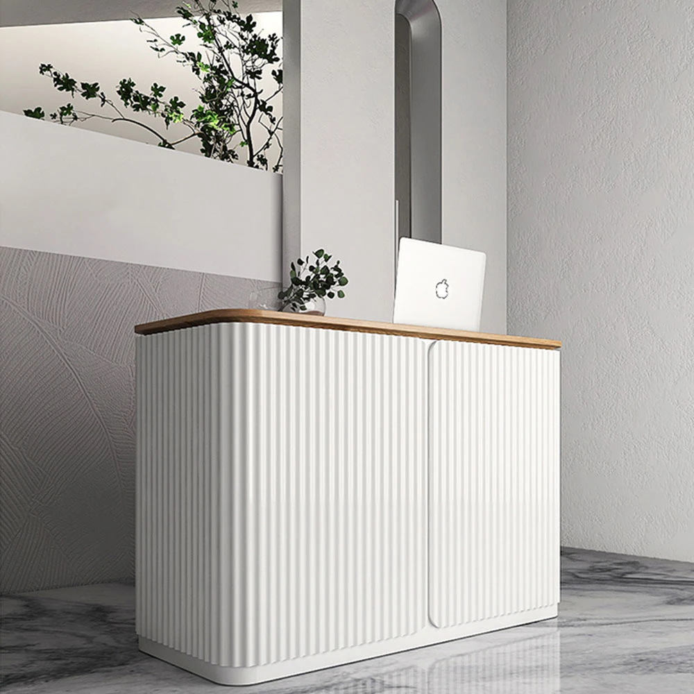 USA CA UK AU GER Local Stock Front Curved Hotel Wooden Modern Office Reception Counter Table Design Desk