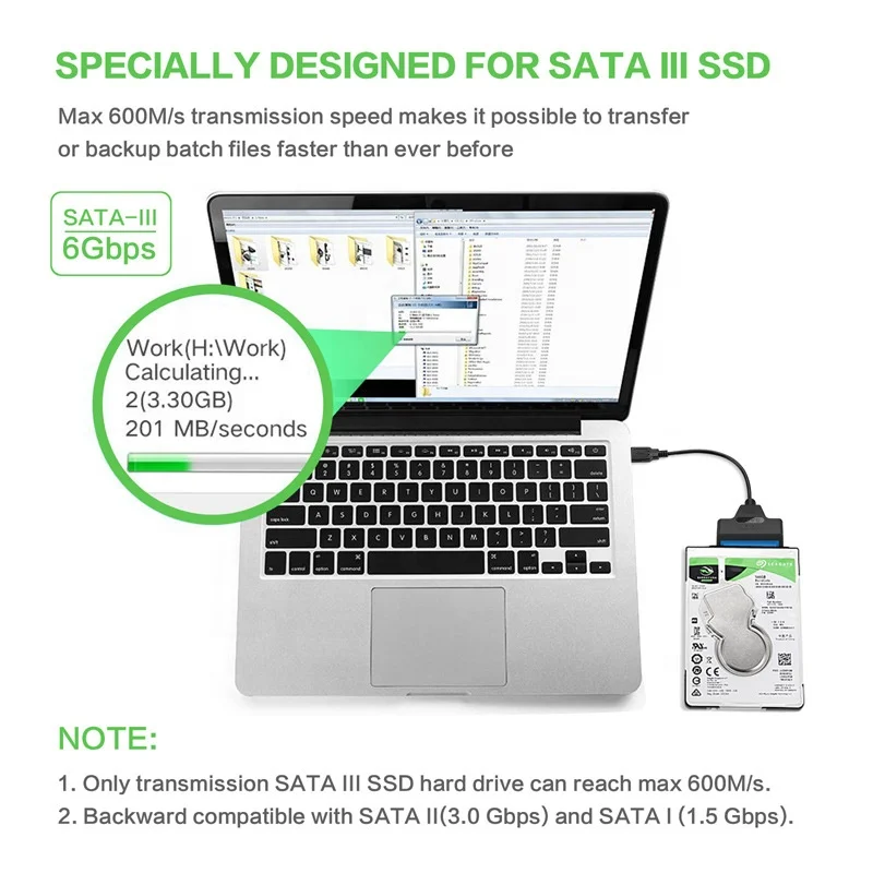 USB 3.0 SATA Hard Drive Adapter Cable, SATA to USB Adapter Cable for 2.5 inch SSD & HDD, Support UASP