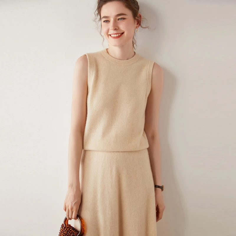 Inner Mongolia Cashmere Sweater Manufacturer Crewneck Casual Striped Knitted Cashmere Wool Sweater Vests For Women