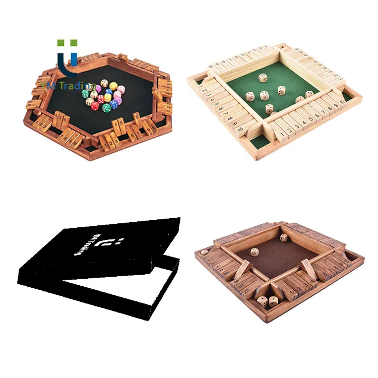 Wooden Board Table Math Game 6 Players Stained Shut The Box Dice Game with 16 Dice for Kids Adults Family Party or Pub