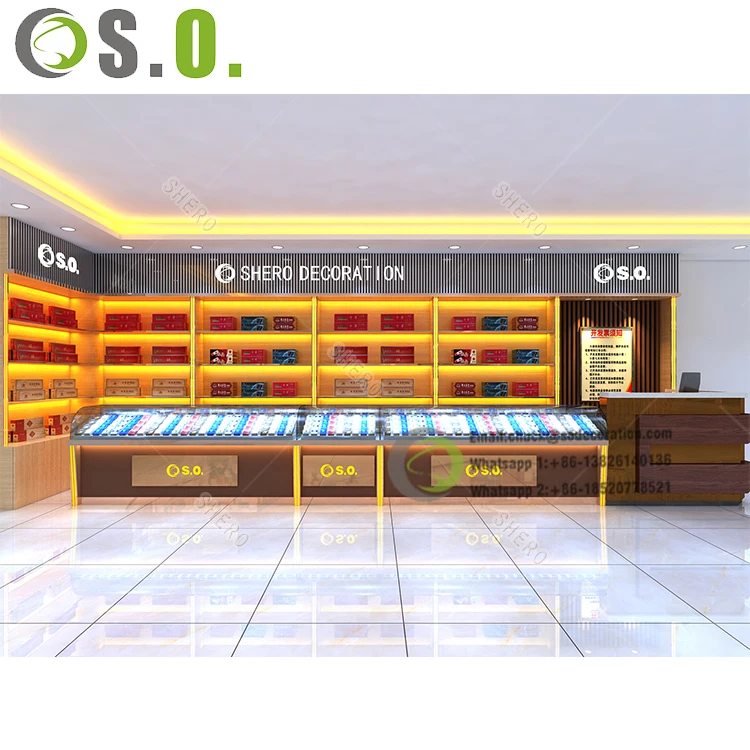 Customized Retail Tobacco Shop Display Showcase Smoke Shop Display Counter Cigarette Store Cigarette Store Interior Design