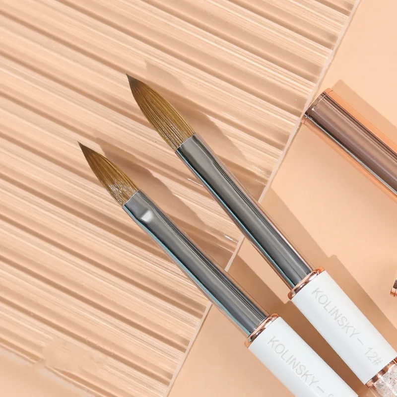 Wholesale Custom Logo Rose Gold Copper Parts Sliver Rhinestone handle 100% Pure Kolinsky Hair Acrylic Nail Art Brush