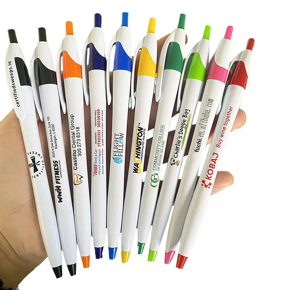 Custom promotional very cheap orange logo ball pen with logo Click Plastic Gift Ballpoint pens with Logo