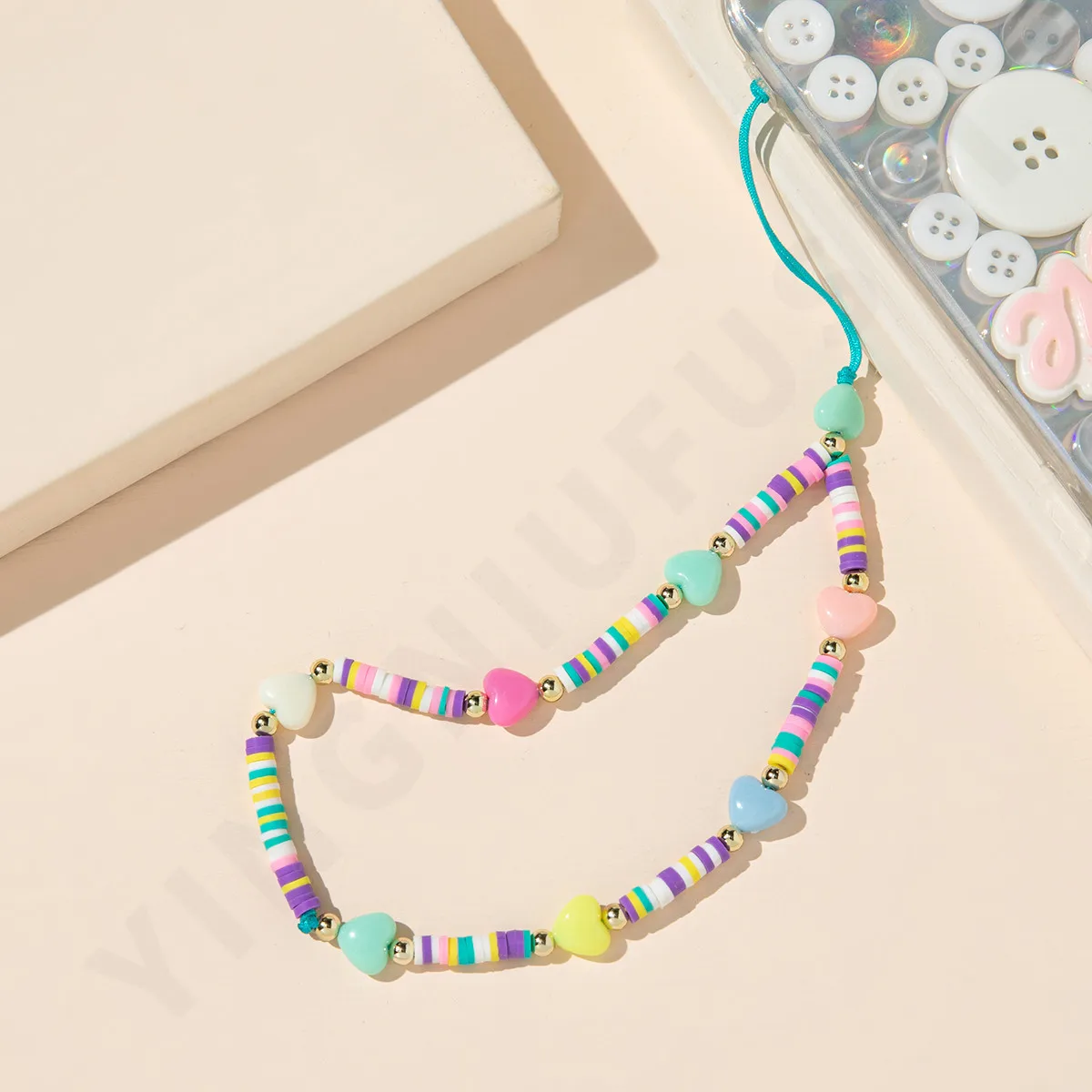 2021 Newest Trendy Colorful Handmade Letter Heart Mobile Phone Lanyard, Phone Chain Beads Phone Strap