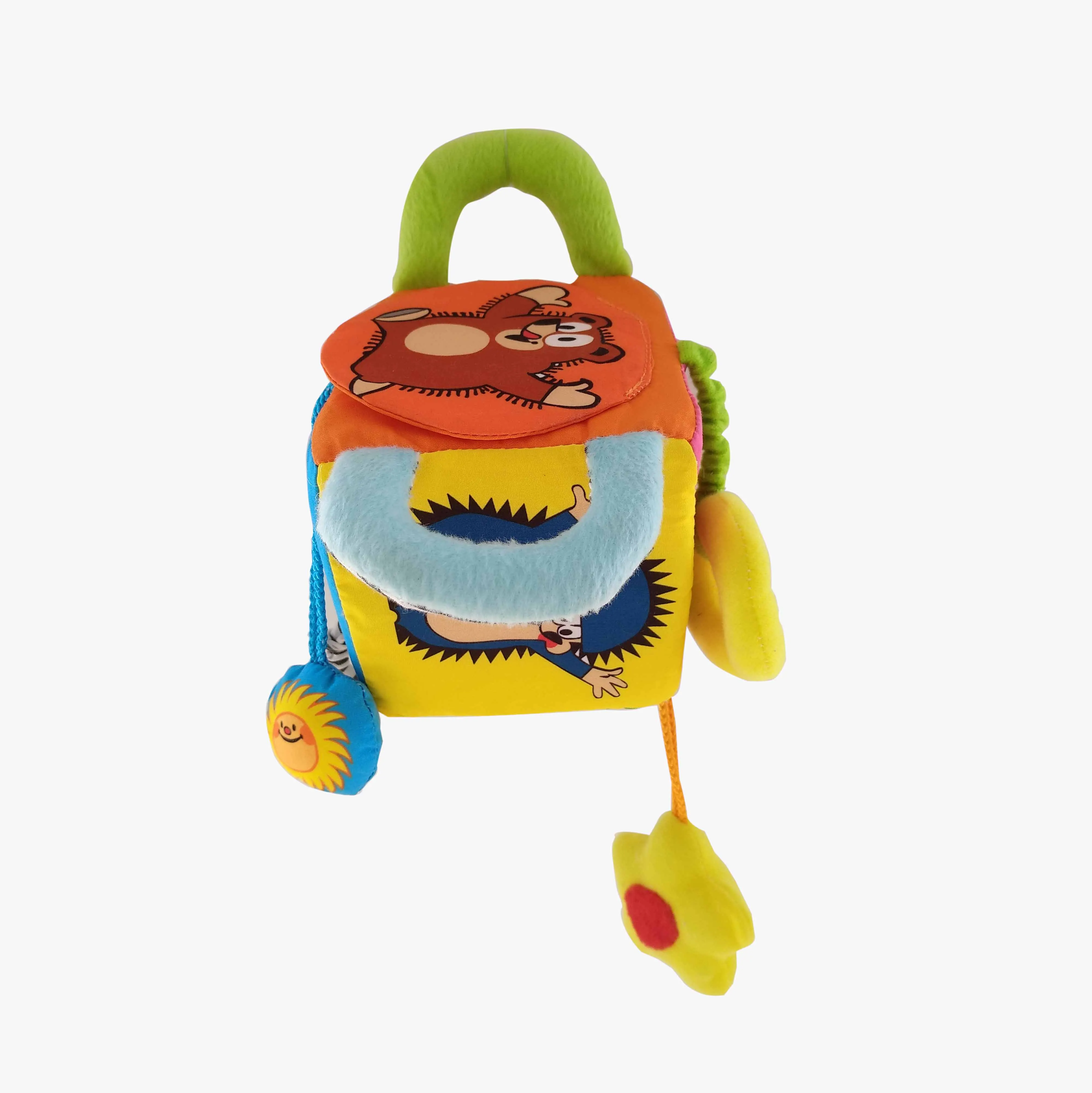 Baby Hanging Cartoon Figure Plush Block rattle Cube Hand Toy Square Baby Rattle
