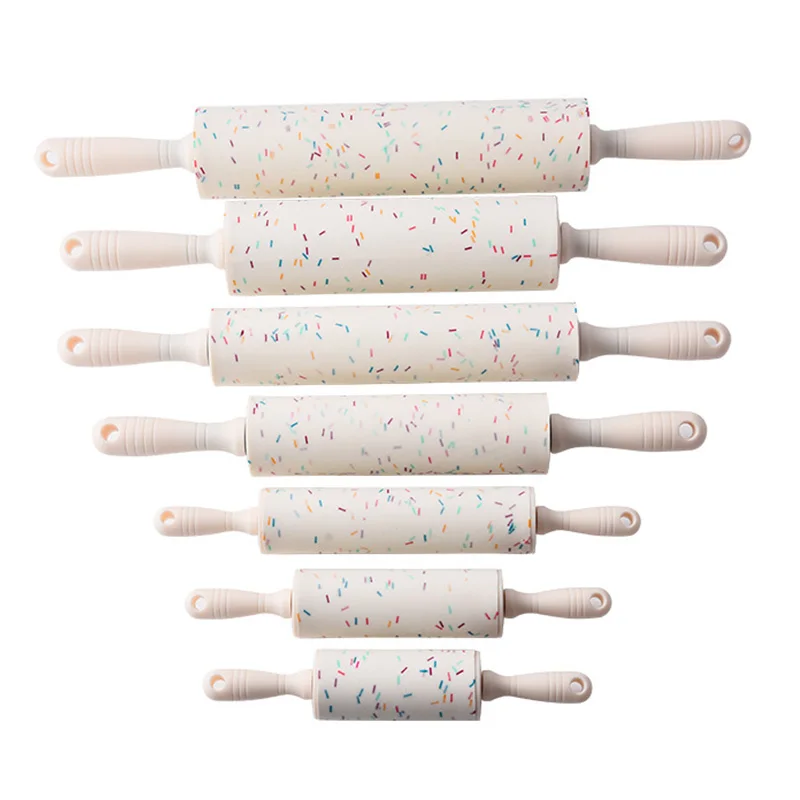 Color Particles Non-Stick Silicone Rolling Pins with Plastic Handle Pastry Tools For Kidsplastic rolling pin