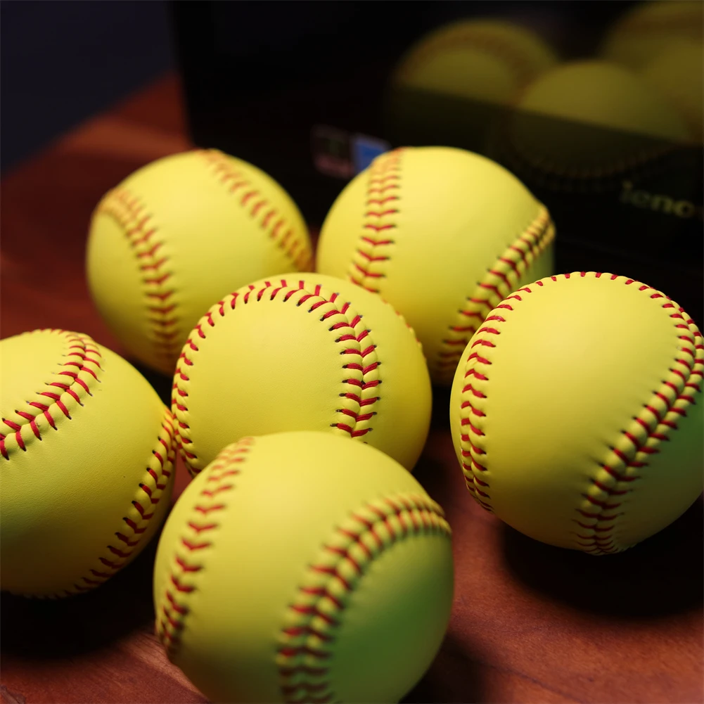 The Newest 12 Inch Yellow PU Leather Official Professional training best softball ball//