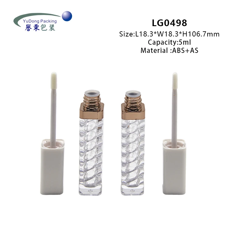 New spiral interior 5ml white luxury pink lipgloss tubes custom logo square clear lip gloss tubes container