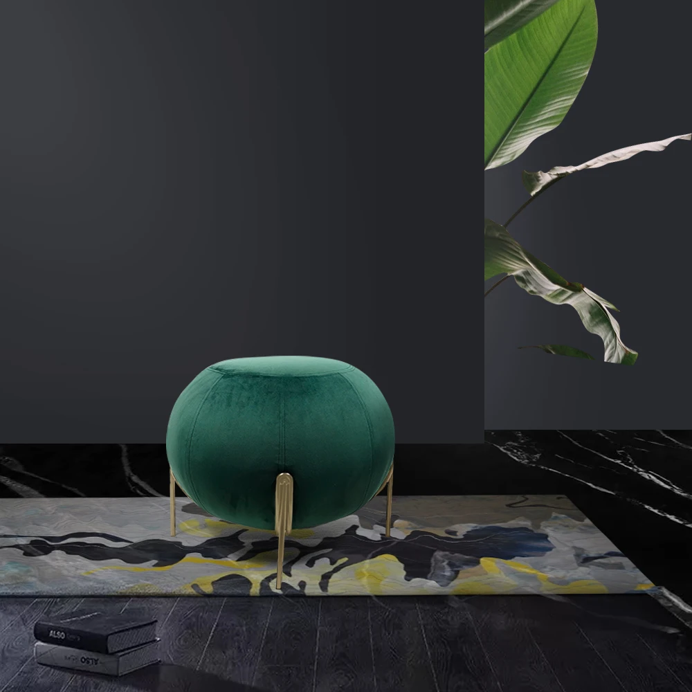 modern Green upholstered foot stool round velvet stools