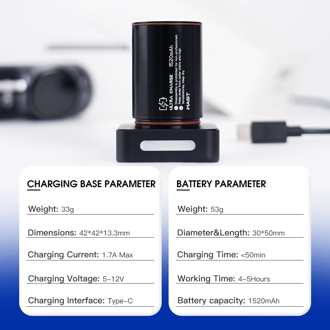 Dragonhawk Mast Fast Charge 1520mAh Tattoo Battery with Charging Base for Mast Archer S Tattoo Pen Machine