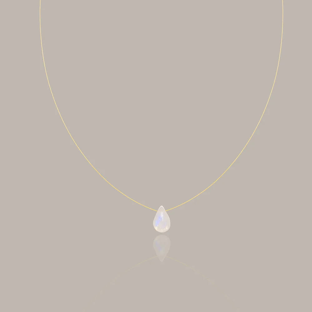 Natural Moonstone jewelry Blue Water Drop Gold Thread 18K Gold Stainless Steel Necklace Dainty Clear Quartz Necklace Women