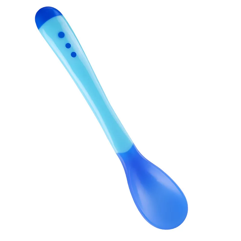 Factory Price Soft Head Baby Feeding Soup Spoon PP TPE Temperature Color Changing Plastic Spoons Fork with Temperature Sensor