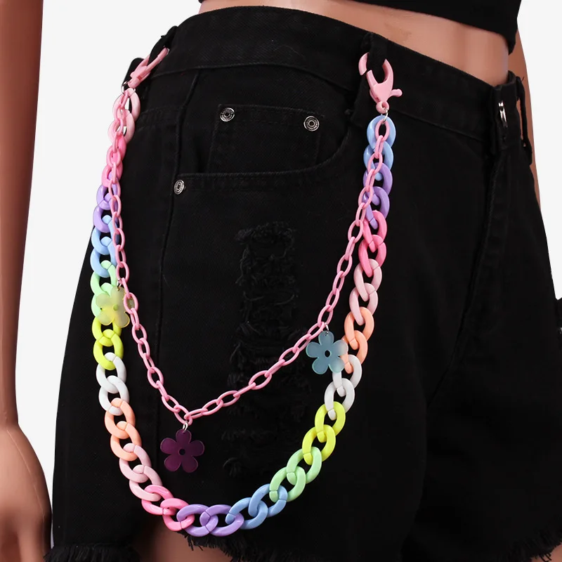 Punk Style All-match Hip-hop Flower Pant Chain Ins Style Peach Heart Decoration Colorful Resin Multilayer Hanging Trousers Chain