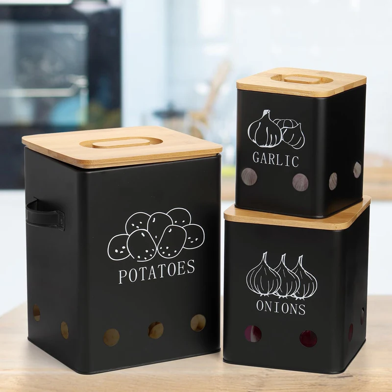 Metal Potato Onion Garlic Kitchen Canisters Set Kitchen Vegetable Onion Garlic Potato Storage Bin Box Food Container Sets