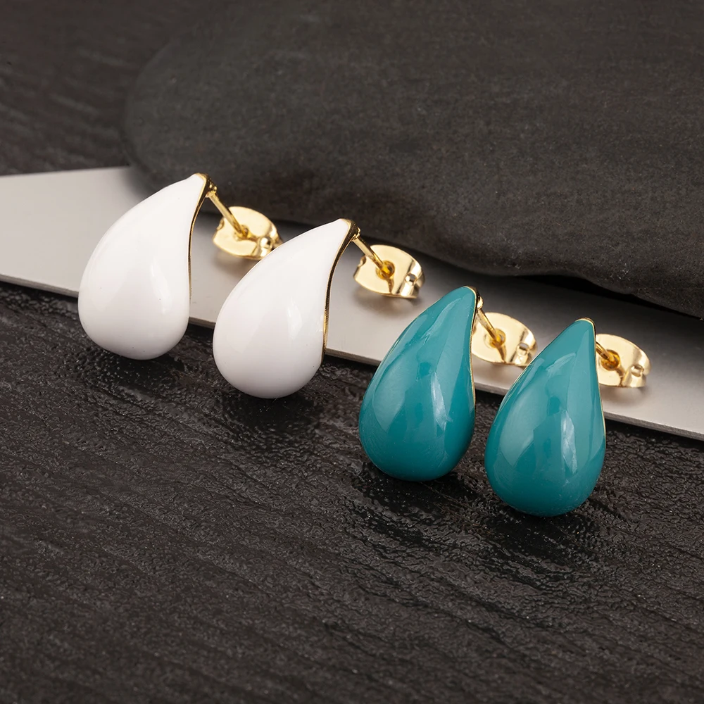 QIKU Vintage Waterdrop Stud Earrings Punk Design 5 Colors Oil Droplet Women Fashion Jewelry Accessories Wholesale Dropshipping