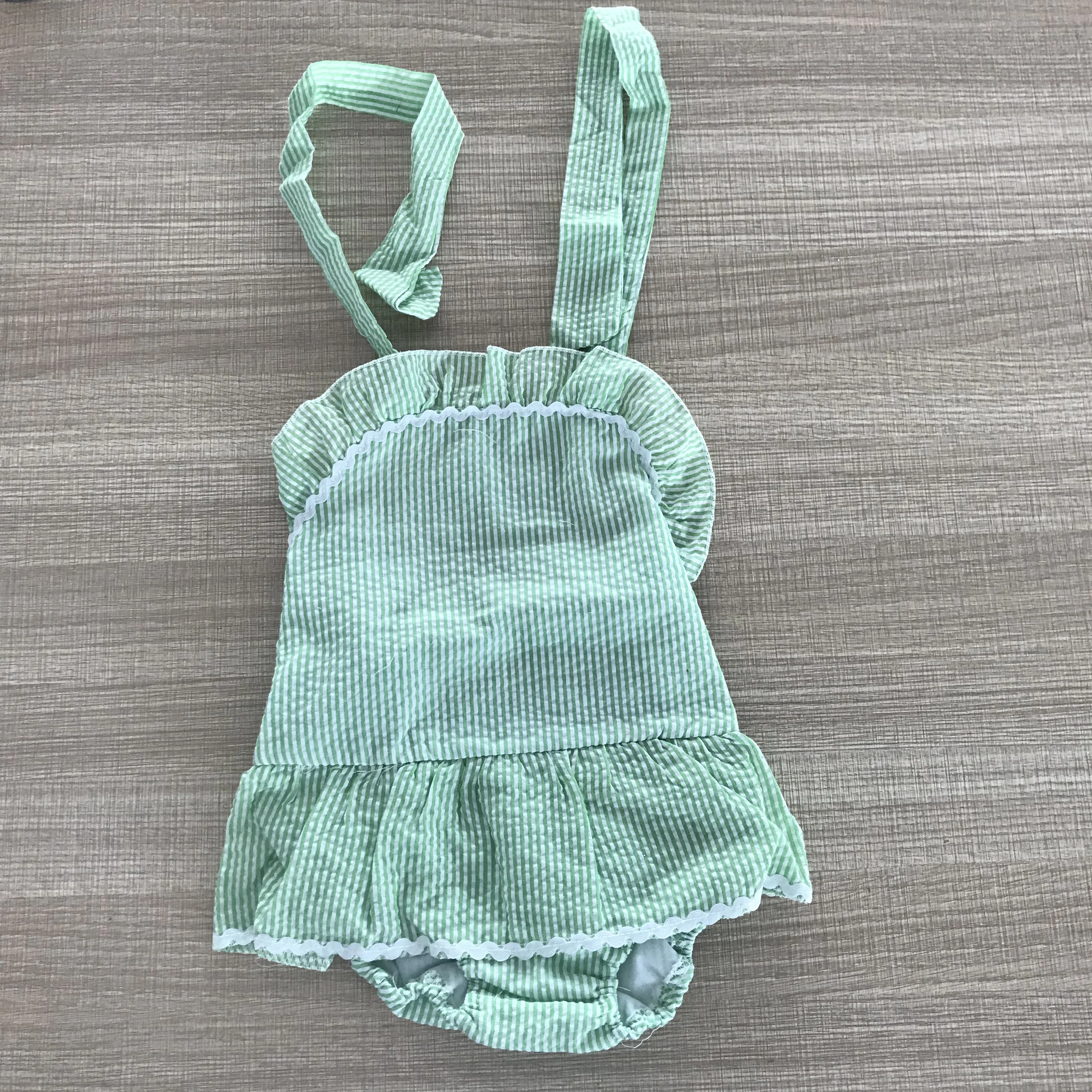 Baby girls boy trendy beach beautiful seersucker button plaid ruffled separate swimsuit