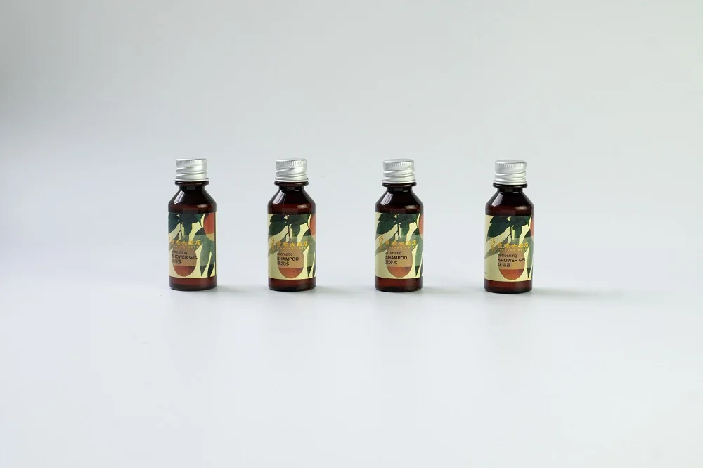 Custom private label hotel amenities toiletries set 40ML mini disposable shampoo and shower gel bath bottle supplies