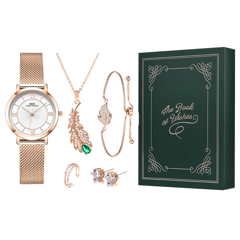 IBSO 2022 New Luxury Green Watch Set Gift For Women Jewelry Quartz Watches