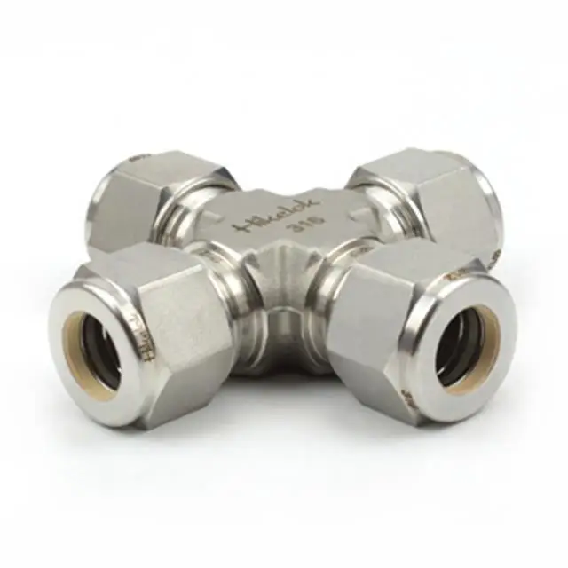 Stainless steel compression fittings tube fitting Swagelok type 1/4' 1/8' OD 4-way connector tube union cross