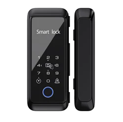 Goking tuya app bluetooth finger print office lock access control office frameless black swing glass door lock with key