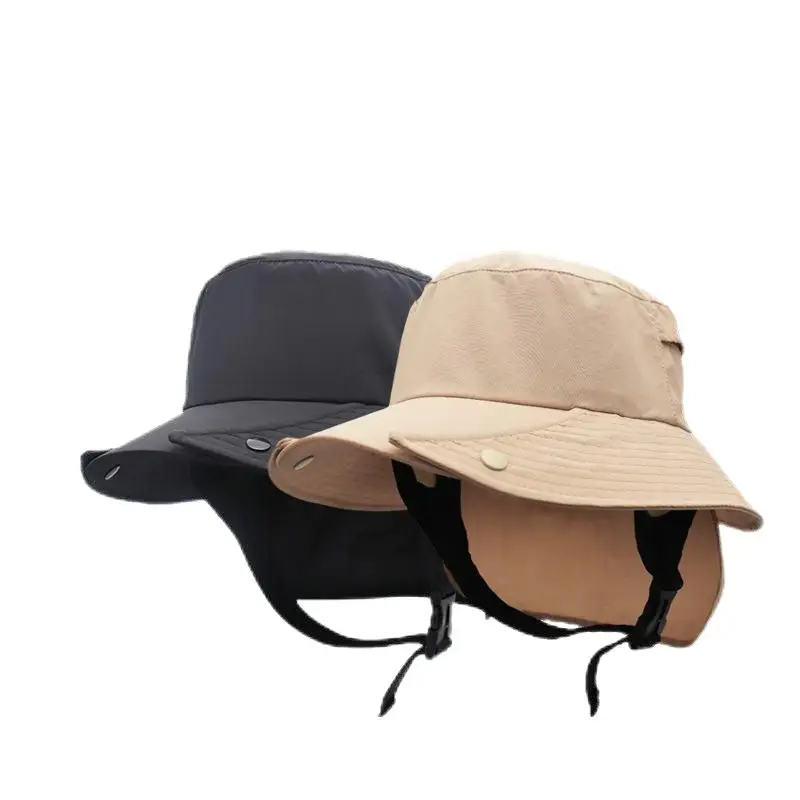 UPF 50+ Large Brim Removable Bucket Hat Custom Logo Quick Dry Surf Cap with Chin Strap
